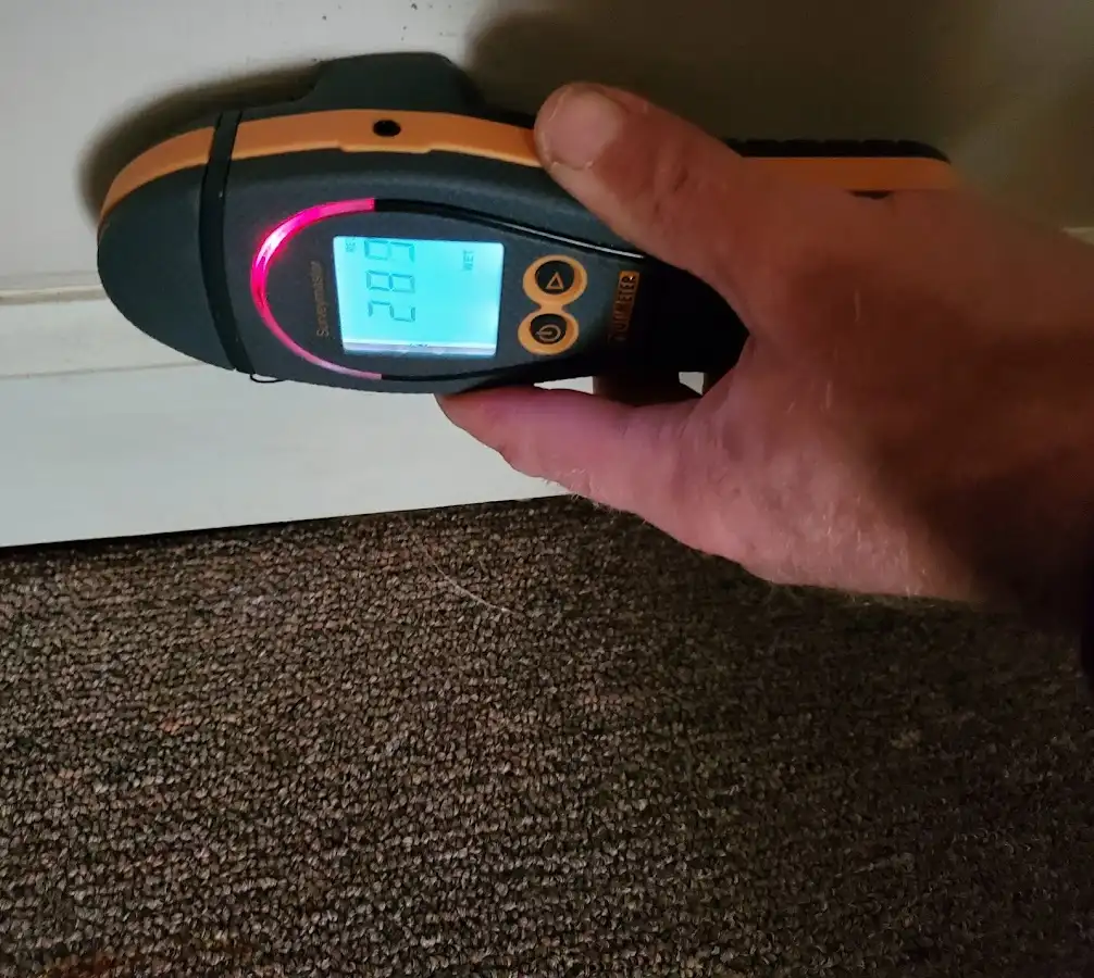 Moisture detection at baseboard during Sewage Cleanup & Sanitation in Riverdale